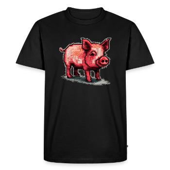 Little piglet as a domestic pig in retro graphics - Men's Premium Organic T-Shirt - black - Front - Nico (187cm)