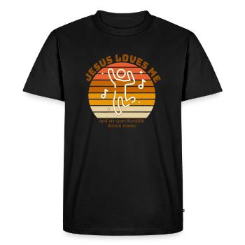 Jesus loves me, and my questionable dance moves - Men's Premium Organic T-Shirt - black - Front - Nico (187cm)