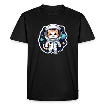 Astronaut Cat - Space - Men's Premium Organic T-Shirt - black - Front - Nico (187cm)