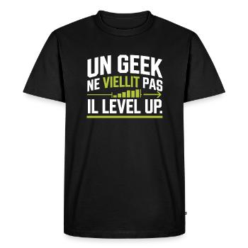 Un Geek ne vieillit Pas il Level up geek - T-shirt Premium bio Homme - noir - Devant - Nico (187cm)