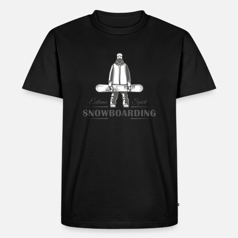 Snowboarder hält sein Snowboard. - Männer Premium Bio T-Shirt - Schwarz
