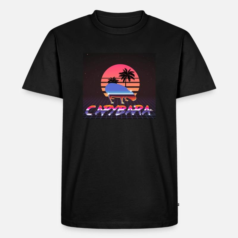 Capybara Retrowave - Männer Premium Bio T-Shirt - Schwarz