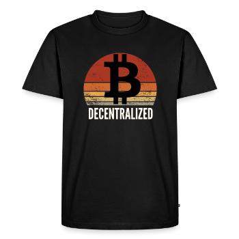 Bitcoin BTC Decentralized crypto Vintage Sunset - Men's Premium Organic T-Shirt - black - Front - Nico (187cm)