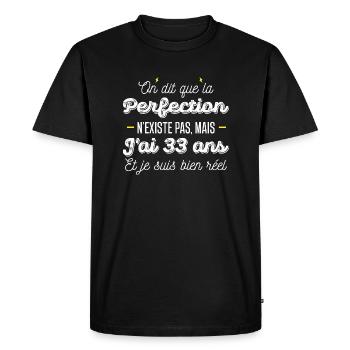 33 ans de perfection / cadeau anniversaire 33 ans - T-shirt Premium bio Homme - noir - Devant - Nico (187cm)
