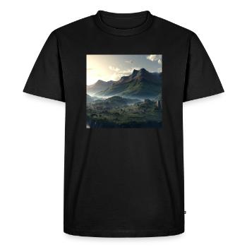 Beau paysage de montagne dans le brouillard - T-shirt Premium bio Homme - noir - Devant - Nico (187cm)