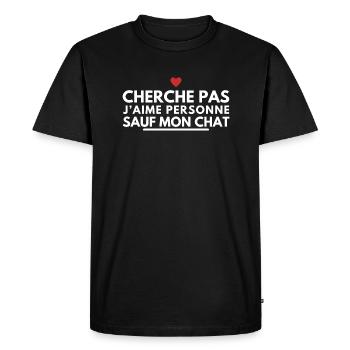 Cherche pas j’aime personne sauf mon chat - T-shirt Premium bio Homme - noir - Devant - Nico (187cm)