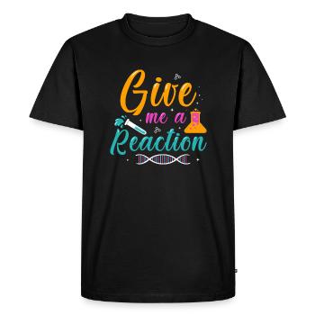 Donnez-moi une réaction - Drôle d’amateur de science - T-shirt Premium bio Homme - noir - Devant - Nico (187cm)