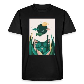Cat in the Water - Sea Cat - Men's Premium Organic T-Shirt - black - Front - Nico (187cm)