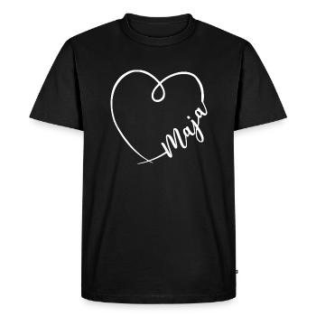 Maja Nom calligraphie coeur - T-shirt Premium bio Homme - noir - Devant - Nico (187cm)
