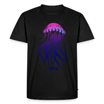 Float on, jellyfish with tentacles, sea creatures - Men's Premium Organic T-Shirt - black - Front - Nico (187cm)