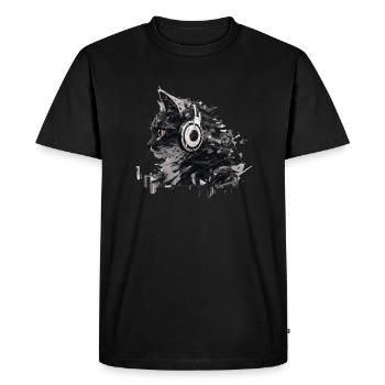 Chat avec des écouteurs – Musique et détente - T-shirt Premium bio Homme - noir - Devant - Nico (187cm)