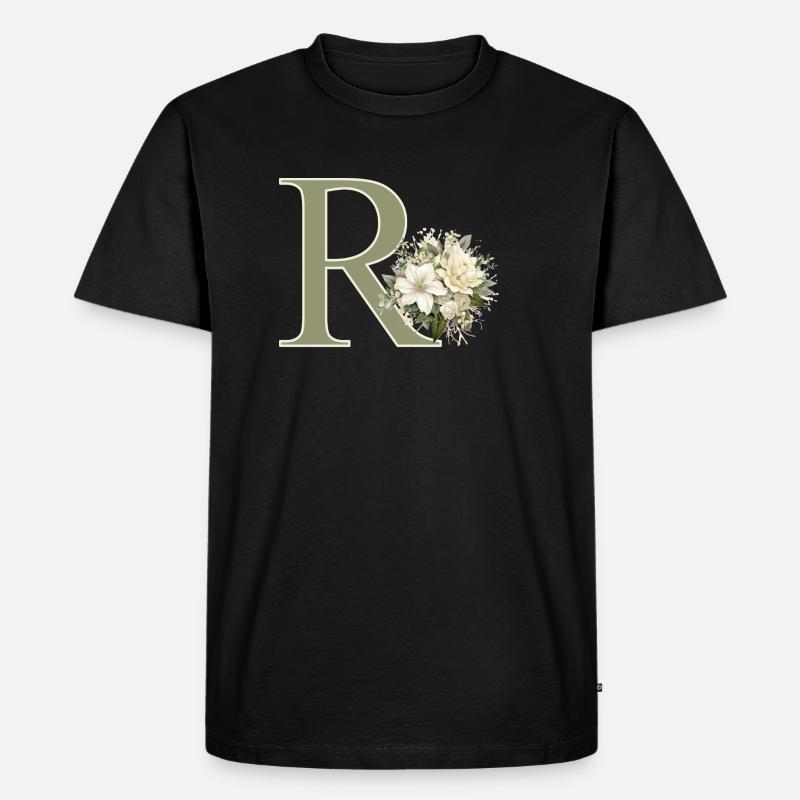 R mit Blumen - Männer Premium Bio T-Shirt - Schwarz