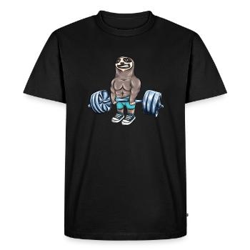 Sloth Training Weight Summer Beach Gift - Men's Premium Organic T-Shirt - black - Front - Nico (187cm)