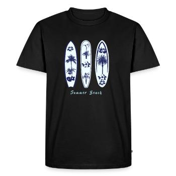 Surfboard Palms, Hibiscus Flower, Paradise Flower - Men's Premium Organic T-Shirt - black - Front - Nico (187cm)