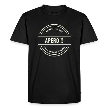 Apero !! Après l'heure c'est encore l'heure - T-shirt Premium bio Homme - noir - Devant - Nico (187cm)