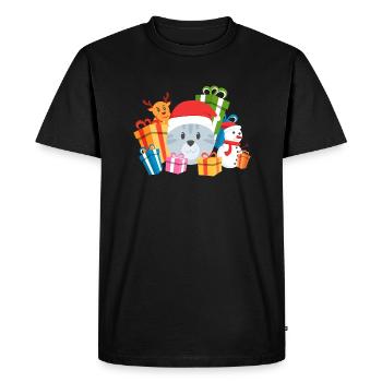 Christmas Cat Present - Men's Premium Organic T-Shirt - black - Front - Nico (187cm)
