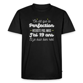 19 ans de perfection / humour anniversaire 19 ans - T-shirt Premium bio Homme - noir - Devant - Nico (187cm)