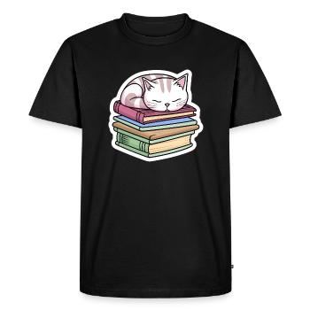 Sleeping Book Cat - Men's Premium Organic T-Shirt - black - Front - Nico (187cm)