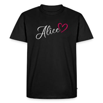 Alice Last Name First Name Heart Pink - Men's Premium Organic T-Shirt - black - Front - Nico (187cm)