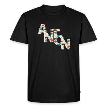 ANTON - Beau prénom de garçon avec dinosaure - T-shirt Premium bio Homme - noir - Devant - Nico (187cm)