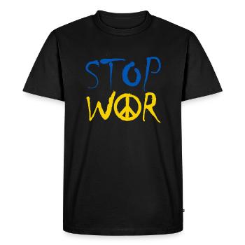 STOP WAR with Peace Sign Peace Symbol – Ukraine - Men's Premium Organic T-Shirt - black - Front - Nico (187cm)