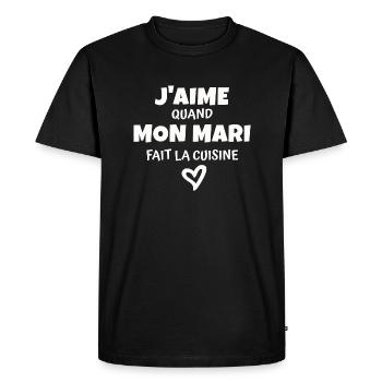 j aime mon mari / humour épouse - T-shirt Premium bio Homme - noir - Devant - Nico (187cm)