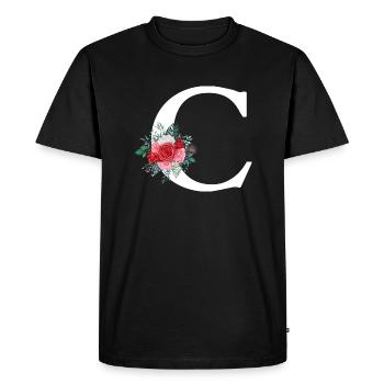 Lettre c floral rouge - T-shirt Premium bio Homme - noir - Devant - Nico (187cm)
