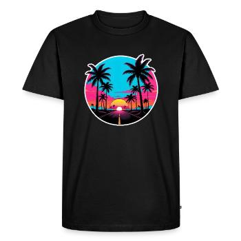 Conduire sur une route de palmiers solitaire au coucher du soleil. - T-shirt Premium bio Homme - noir - Devant - Nico (187cm)