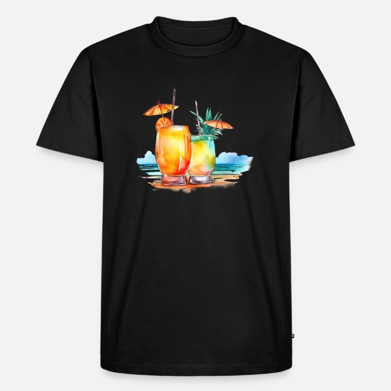 COCKTAIL AM STRAND - Männer Premium Bio T-Shirt - Schwarz