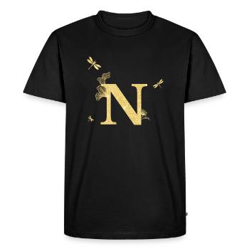 Lettre n paillettes doré libellule - idée cadeau - T-shirt Premium bio Homme - noir - Devant - Nico (187cm)