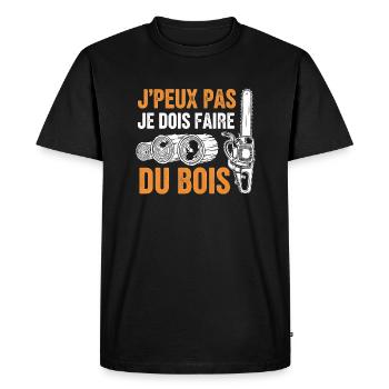 J peux pas je dois faire du bois - T-shirt Premium bio Homme - noir - Devant - Nico (187cm)