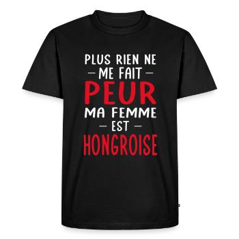 Rien ne me fait peur ma femme est Hongroise - T-shirt Premium bio Homme - noir - Devant - Nico (187cm)