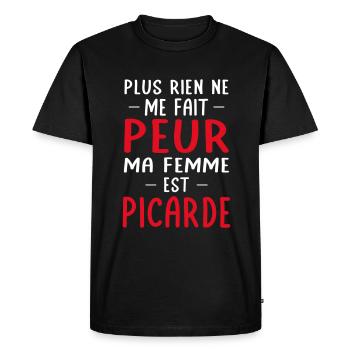 Rien ne me fait peur ma femme est Picarde - T-shirt Premium bio Homme - noir - Devant - Nico (187cm)