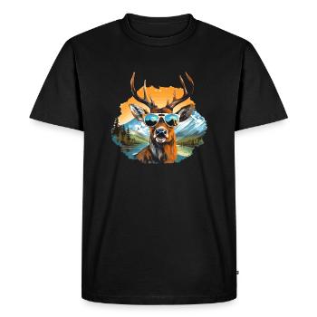 Cerf cool avec des lunettes de soleil, festival de village costumé traditionnel - T-shirt Premium bio Homme - noir - Devant - Nico (187cm)