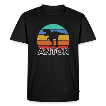 ANTON - Beautiful boy name with dinosaur - Men's Premium Organic T-Shirt - black - Front - Nico (187cm)