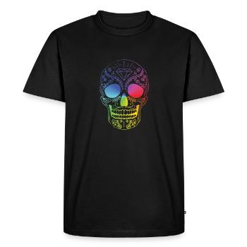 Crâne dans le style arc en ciel - T-shirt Premium bio Homme - noir - Devant - Nico (187cm)