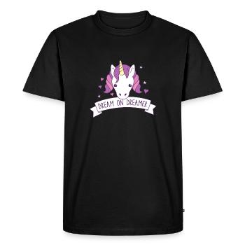 dream on dreamer! with cute unicorn - Men's Premium Organic T-Shirt - black - Front - Nico (187cm)