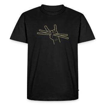Motif de baguettes de signe de main de batteur rock - T-shirt Premium bio Homme - noir - Devant - Nico (187cm)