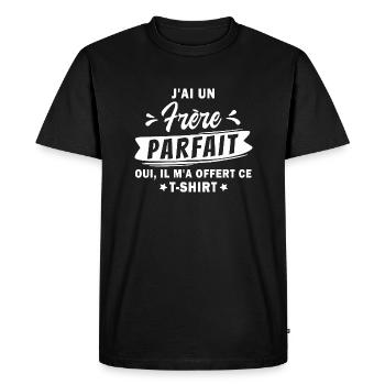 Humour anniversaire enfant / j'ai un frère parfait - T-shirt Premium bio Homme - noir - Devant - Nico (187cm)