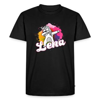 LENA - Beautiful name with dabbing unicorn - Men's Premium Organic T-Shirt - black - Front - Nico (187cm)