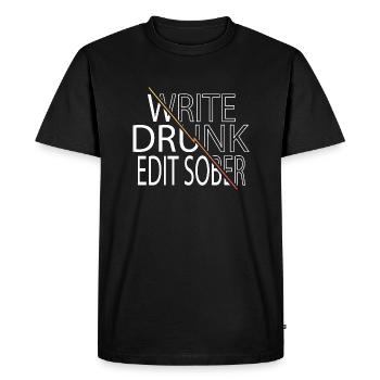 present funny sayings coffeecups novelist literary - Men's Premium Organic T-Shirt - black - Front - Nico (187cm)