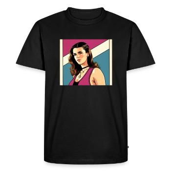 Retro 80s Woman in GTA Comic Style - Men's Premium Organic T-Shirt - black - Front - Nico (187cm)