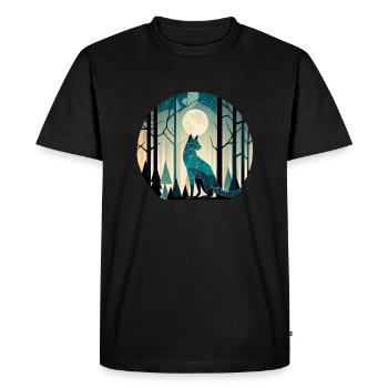 Chat géométrique dans la forêt avec pleine lune - T-shirt Premium bio Homme - noir - Devant - Nico (187cm)