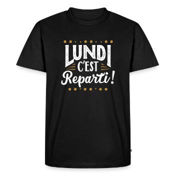 Lundi c'est reparti ! - T-shirt Premium bio Homme - noir - Devant - Nico (187cm)