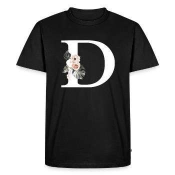 Lettre D floral tropical - T-shirt Premium bio Homme - noir - Devant - Nico (187cm)