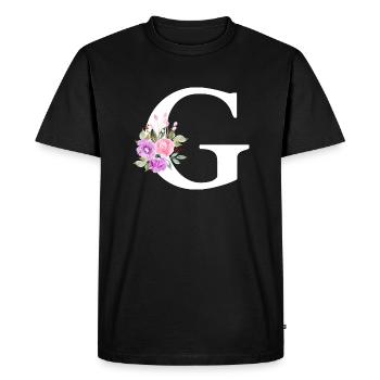 Lettre g floral violet - T-shirt Premium bio Homme - noir - Devant - Nico (187cm)