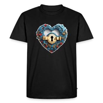 Serrure d’épaule / Clé / Serrure de coeur / Motif - T-shirt Premium bio Homme - noir - Devant - Nico (187cm)