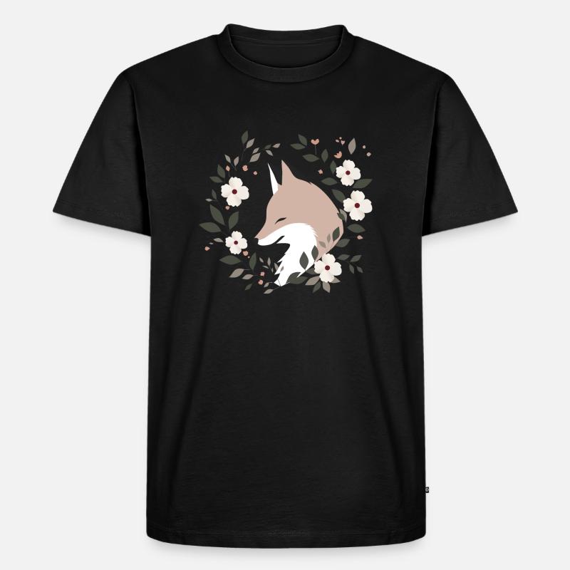 Fuchs mit Blumen - Männer Premium Bio T-Shirt - Schwarz