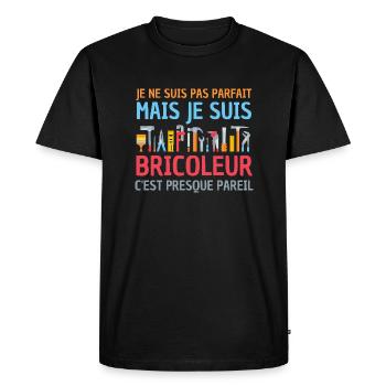 Je suis pas parfait mais je suis bricoleur - T-shirt Premium bio Homme - noir - Devant - Nico (187cm)