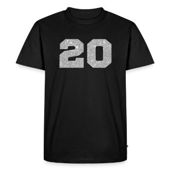 Numéro 20 paillettes argenté - 20e anniversaire - T-shirt Premium bio Homme - noir - Devant - Nico (187cm)